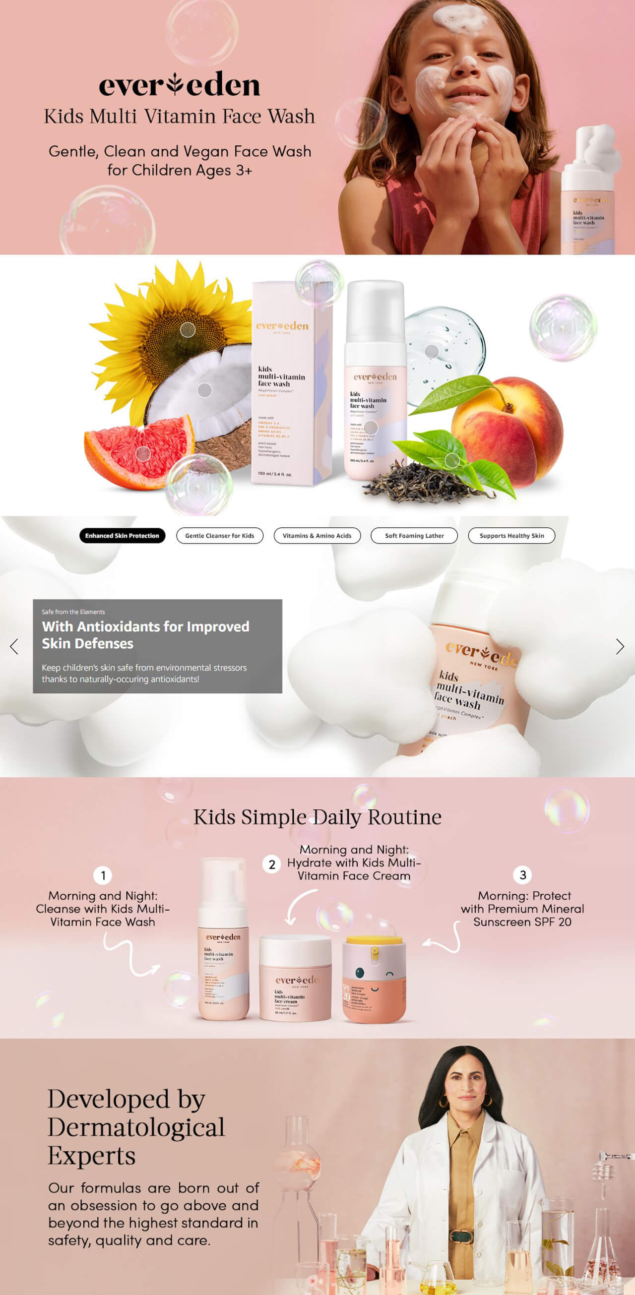 Ever Eden Skincare: Elegant bottle with pastel tones, premium branding, and refined product showcase elements.